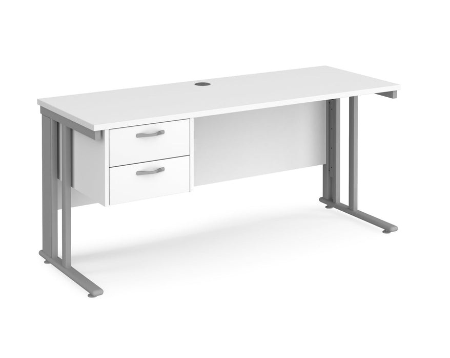 Maestro 25 - Straight Desk with 2 Drawer Pedestal 600mm Deep - Silver Cable Managed Leg Frame