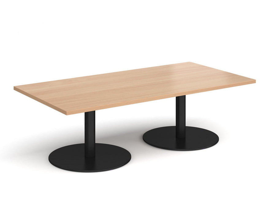 Monza - Rectangular Coffee Table with Flat Round Black Bases 1600mm x 800mm.