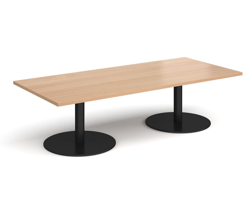 Monza - Rectangular Coffee Table with Flat Round Black Bases 1600mm x 800mm.