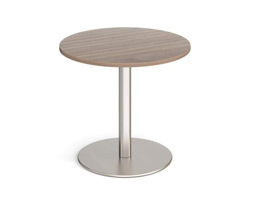 Monza circular dining table with flat round brushed steel base 800mm