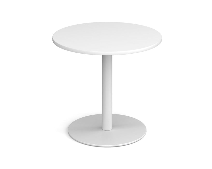 Monza circular dining table with flat round brushed steel base 800mm