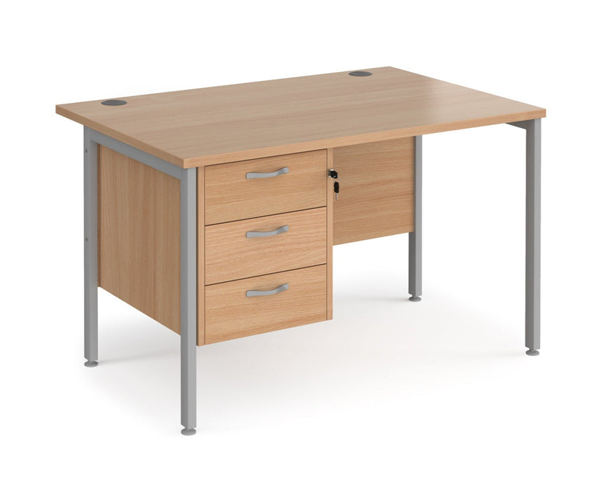 Maestro 25 - Straight Desk 800mm Deep with 3 Drawer Pedestal - Silver H-frame Leg.