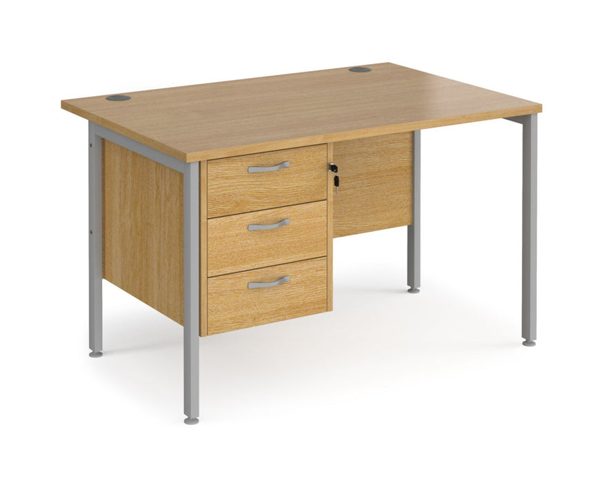 Maestro 25 - Straight Desk 800mm Deep with 3 Drawer Pedestal - Silver H-frame Leg.