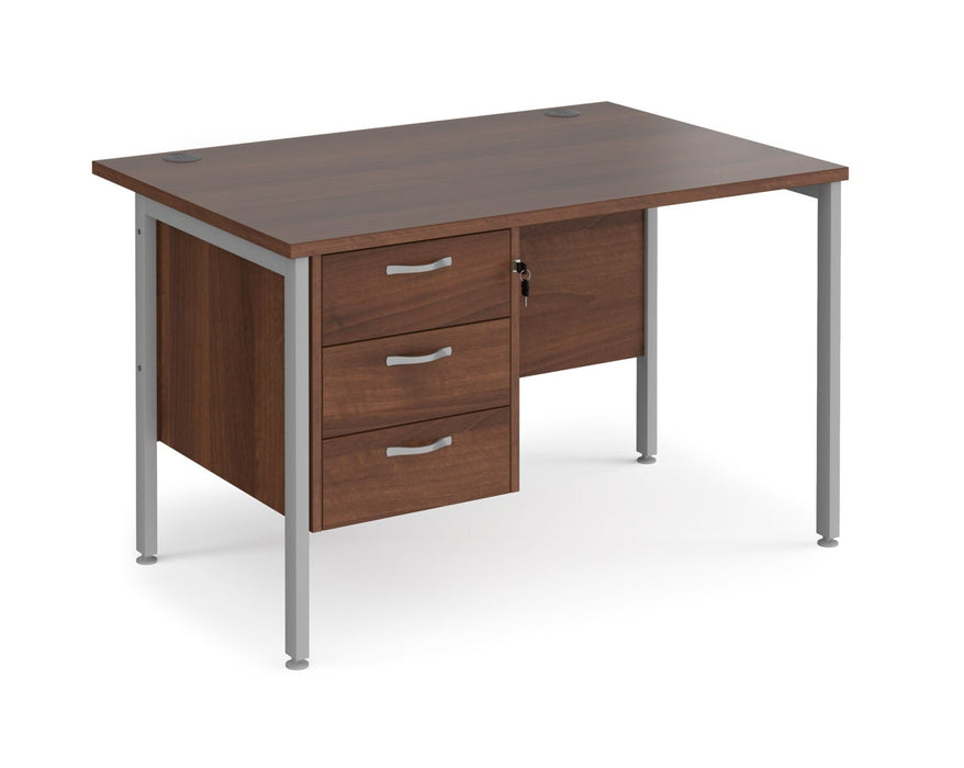 Maestro 25 - Straight Desk 800mm Deep with 3 Drawer Pedestal - Silver H-frame Leg.