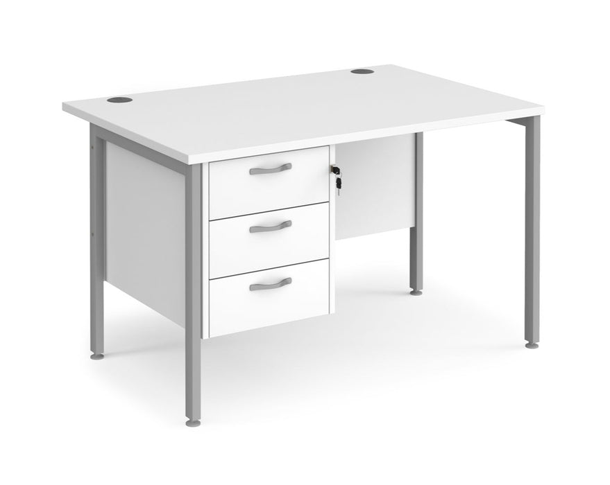 Maestro 25 - Straight Desk 800mm Deep with 3 Drawer Pedestal - Silver H-frame Leg.