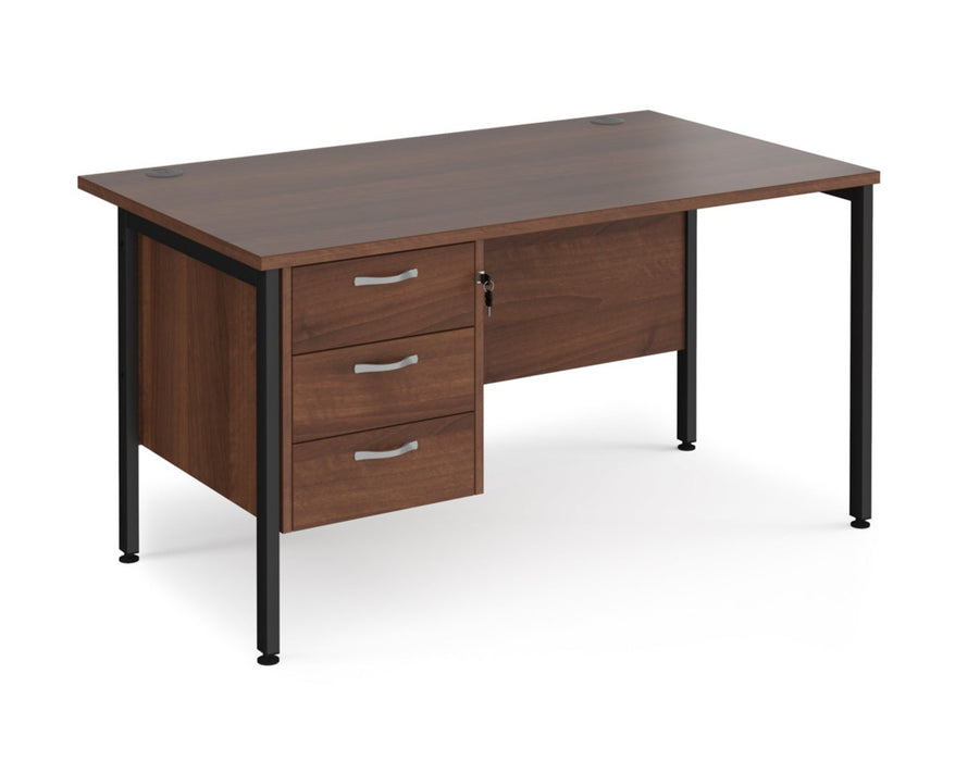 Maestro 25 - Straight Desk 800mm Deep with 3 Drawer Pedestal - Black H-frame Leg.