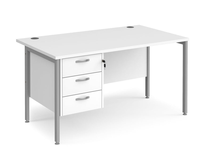 Maestro 25 - Straight Desk 800mm Deep with 3 Drawer Pedestal - Silver H-frame Leg.