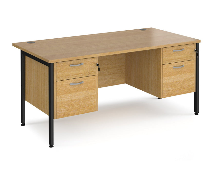 Maestro 25 - Straight Desk 800mm Deep with Two x 2 Drawer Pedestals - Black H-frame Leg.