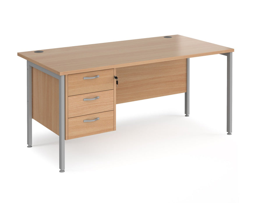 Maestro 25 - Straight Desk 800mm Deep with 3 Drawer Pedestal - Silver H-frame Leg.