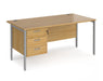 Maestro 25 - Straight Desk 800mm Deep with 3 Drawer Pedestal - Silver H-frame Leg.