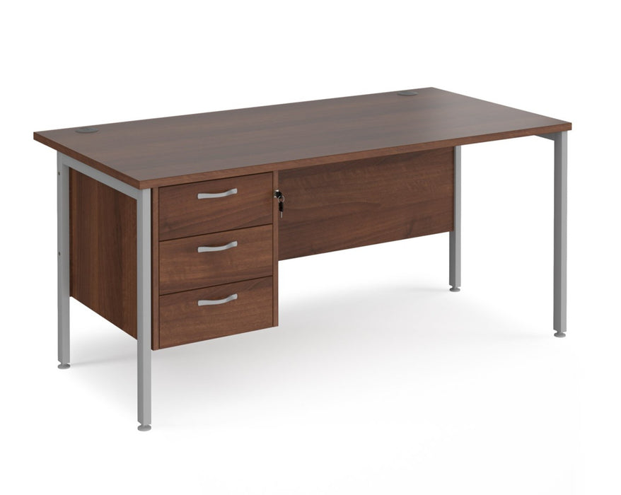 Maestro 25 - Straight Desk 800mm Deep with 3 Drawer Pedestal - Silver H-frame Leg.