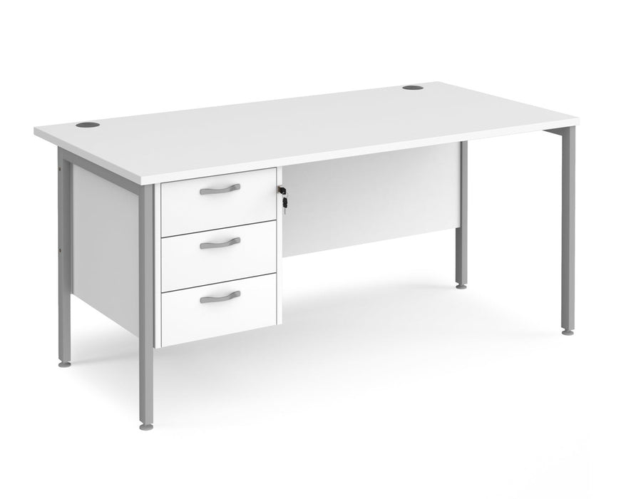 Maestro 25 - Straight Desk 800mm Deep with 3 Drawer Pedestal - Silver H-frame Leg.