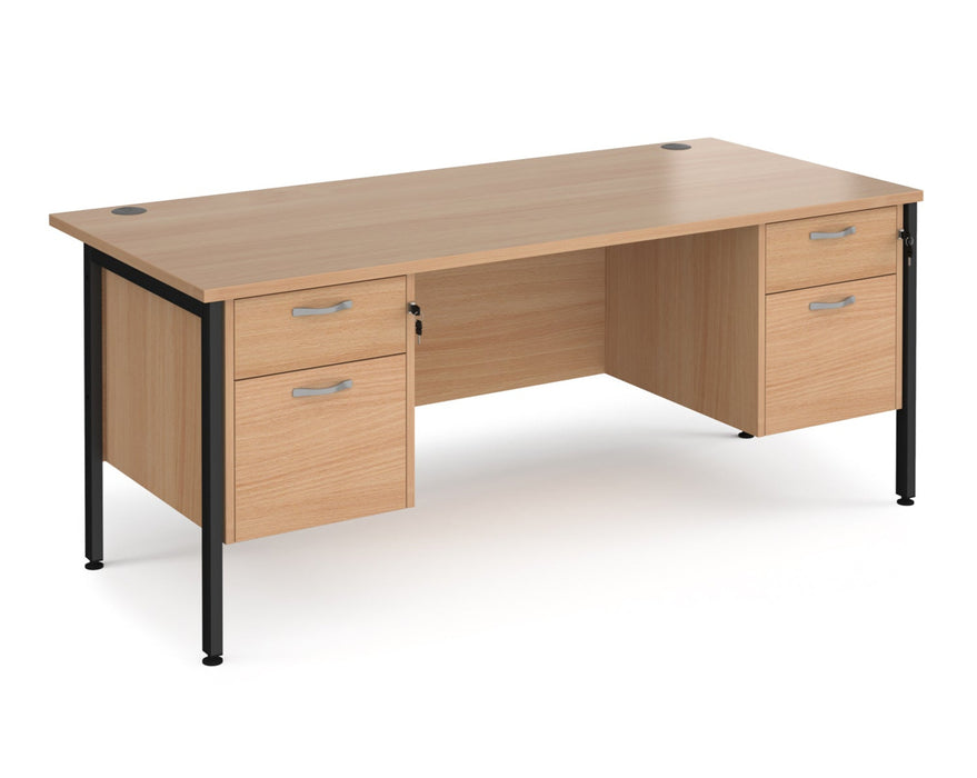 Maestro 25 - Straight Desk 800mm Deep with Two x 2 Drawer Pedestals - Black H-frame Leg.