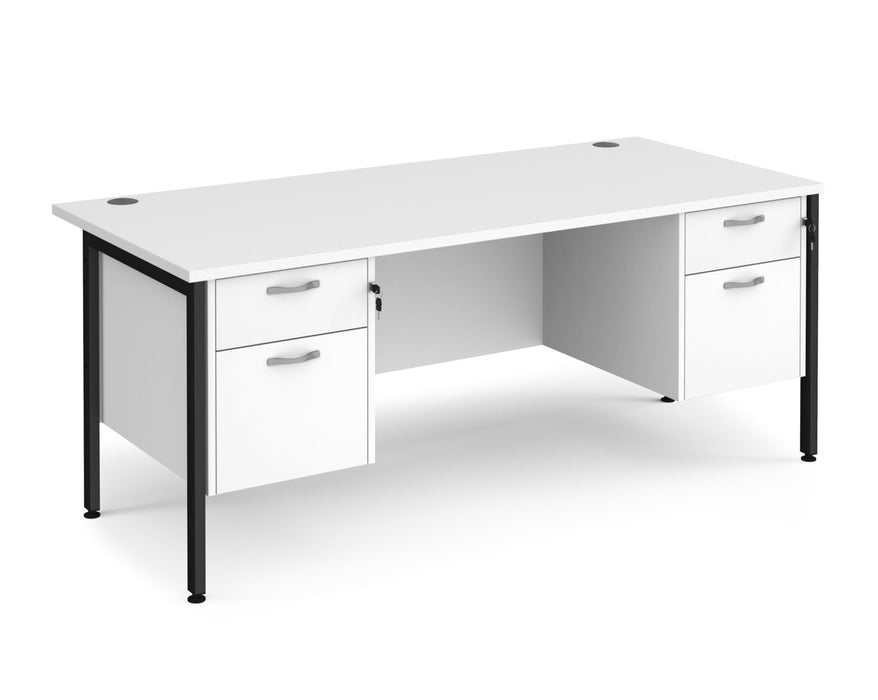 Maestro 25 - Straight Desk 800mm Deep with Two x 2 Drawer Pedestals - Black H-frame Leg.