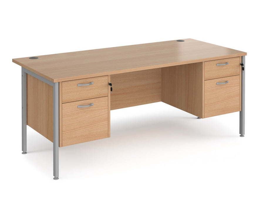 Maestro 25 - Straight Desk 800mm Deep with Two x 2 Drawer Pedestals - Black H-frame Leg.