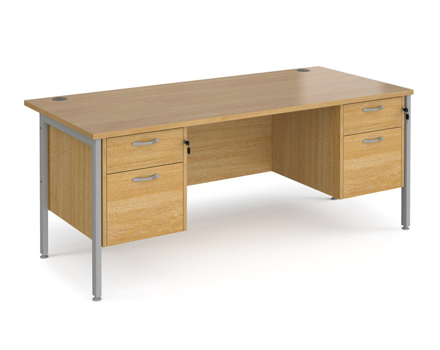 Maestro 25 - Straight Desk 800mm Deep with Two x 2 Drawer Pedestals - Black H-frame Leg.