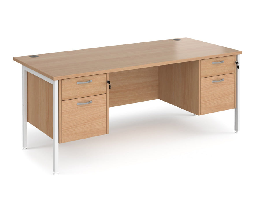 Maestro 25 - Straight Desk 800mm Deep with Two x 2 Drawer Pedestals - Black H-frame Leg.