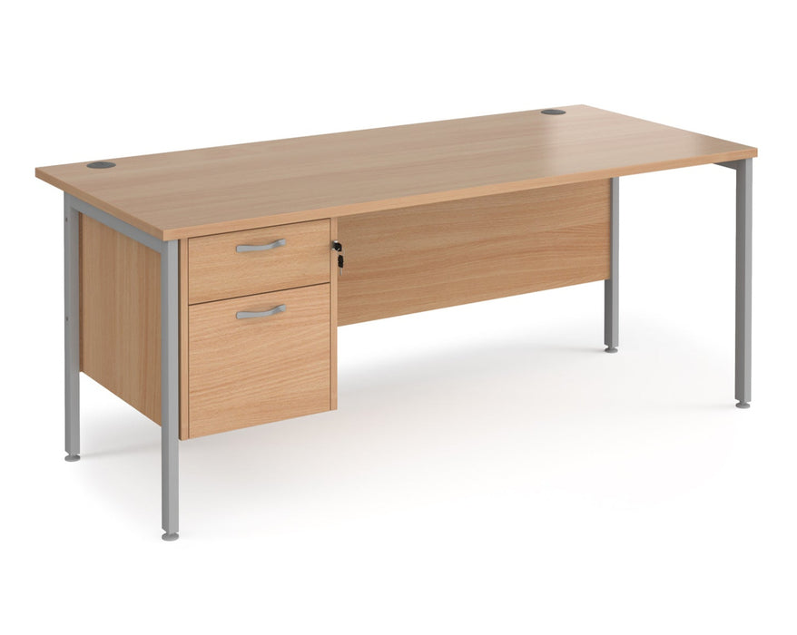 Maestro 25 - Straight Desk with 2 Drawer Pedestal - Silver Frame.