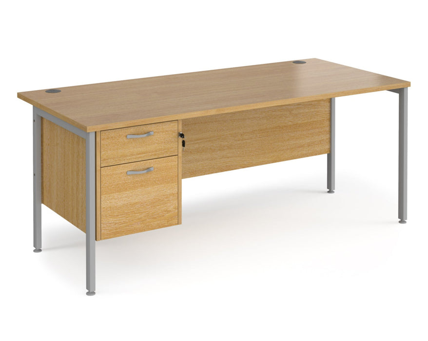 Maestro 25 - Straight Desk with 2 Drawer Pedestal - Silver Frame.