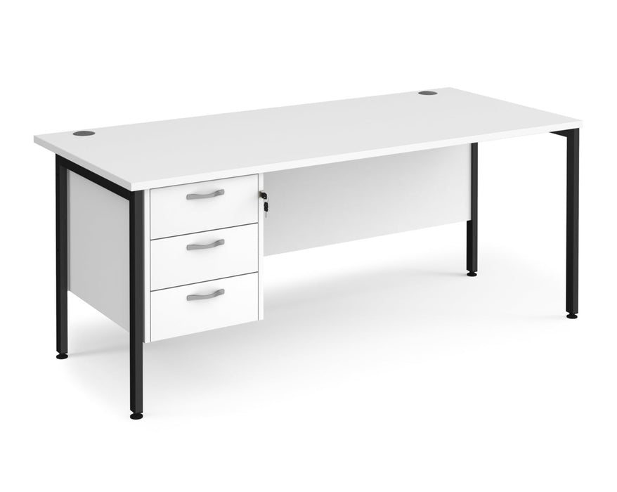 Maestro 25 - Straight Desk 800mm Deep with 3 Drawer Pedestal - Black H-frame Leg.