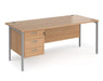 Maestro 25 - Straight Desk 800mm Deep with 3 Drawer Pedestal - Silver H-frame Leg.