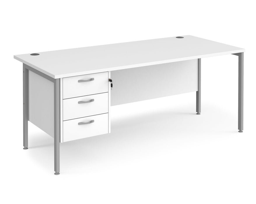 Maestro 25 - Straight Desk 800mm Deep with 3 Drawer Pedestal - Silver H-frame Leg.