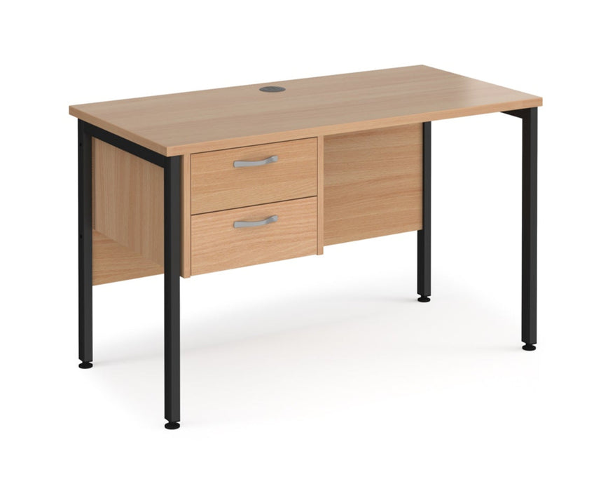 Maestro 25 - Straight Desk with 2 Drawer Pedestal - Black H-frame Leg.