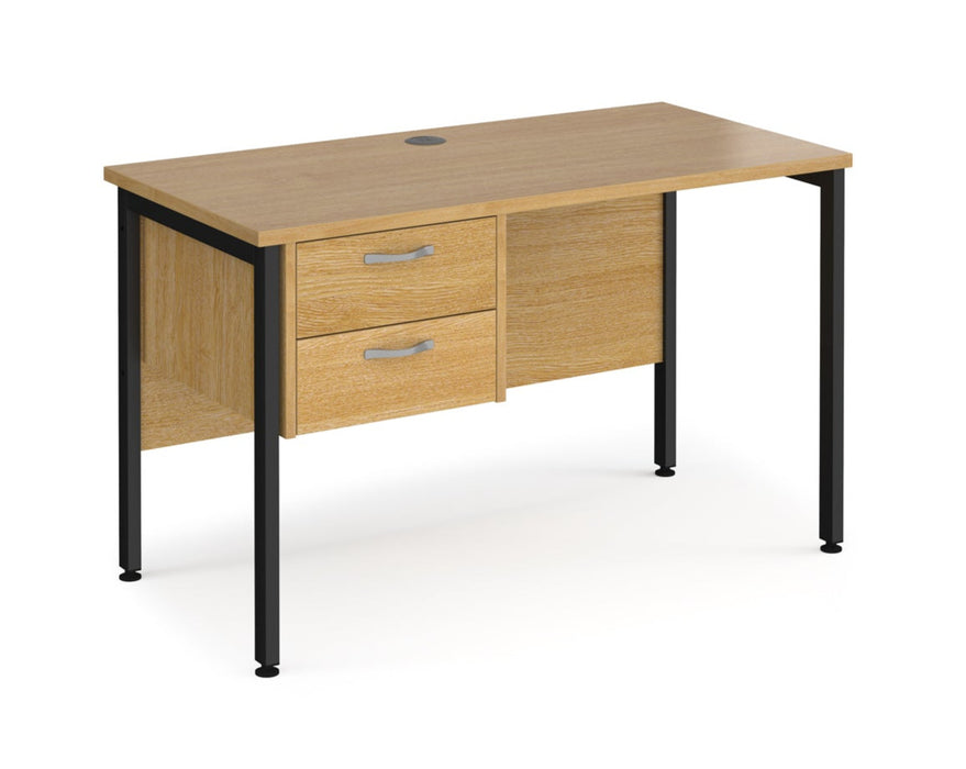 Maestro 25 - Straight Desk with 2 Drawer Pedestal - Black H-frame Leg.