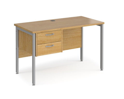 Maestro 25 - Straight Desk with 2 Drawer Pedestal - Silver H-frame Leg.