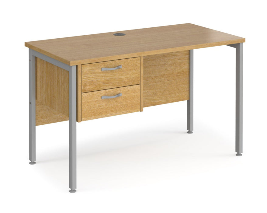 Maestro 25 - Straight Desk with 2 Drawer Pedestal - Silver H-frame Leg.