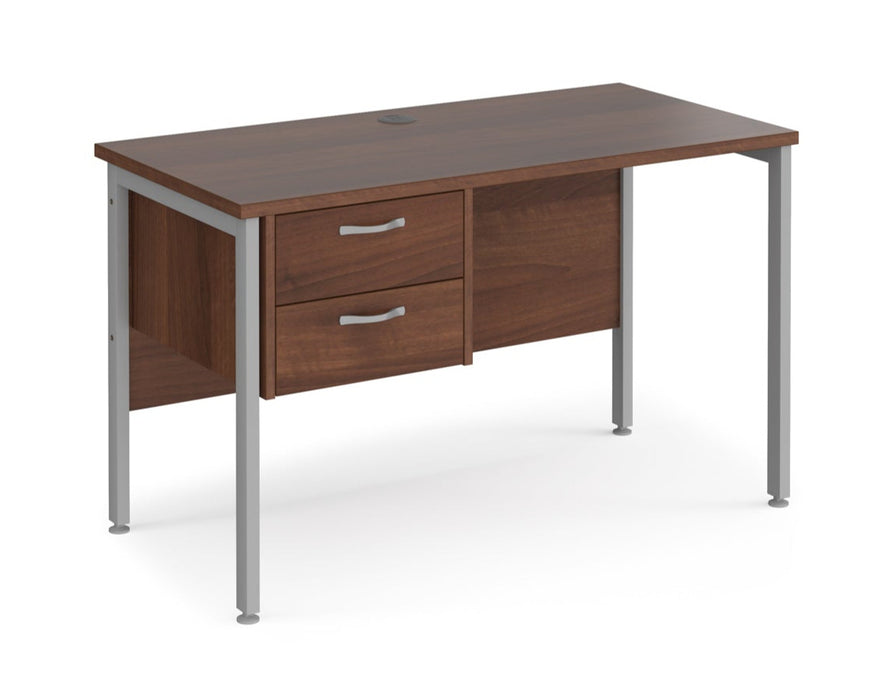 Maestro 25 - Straight Desk with 2 Drawer Pedestal - Silver H-frame Leg.