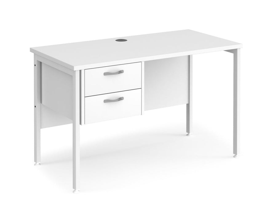 Maestro 25 - Straight Desk with 2 Drawer Pedestal - White H-frame Leg.