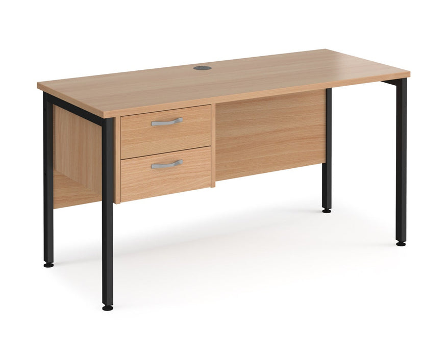 Maestro 25 - Straight Desk with 2 Drawer Pedestal - Black H-frame Leg.