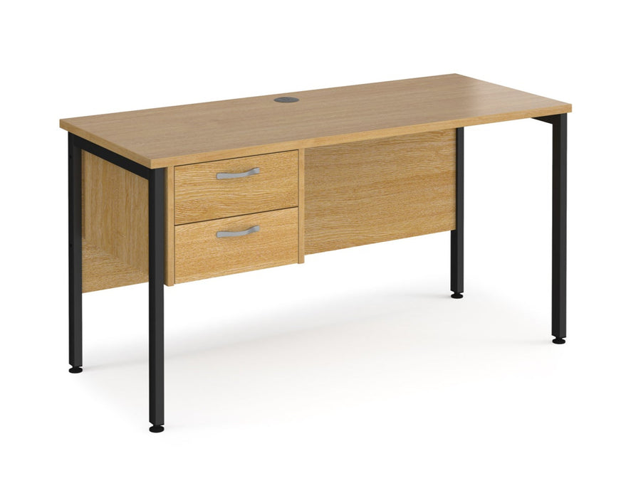 Maestro 25 - Straight Desk with 2 Drawer Pedestal - Black H-frame Leg.