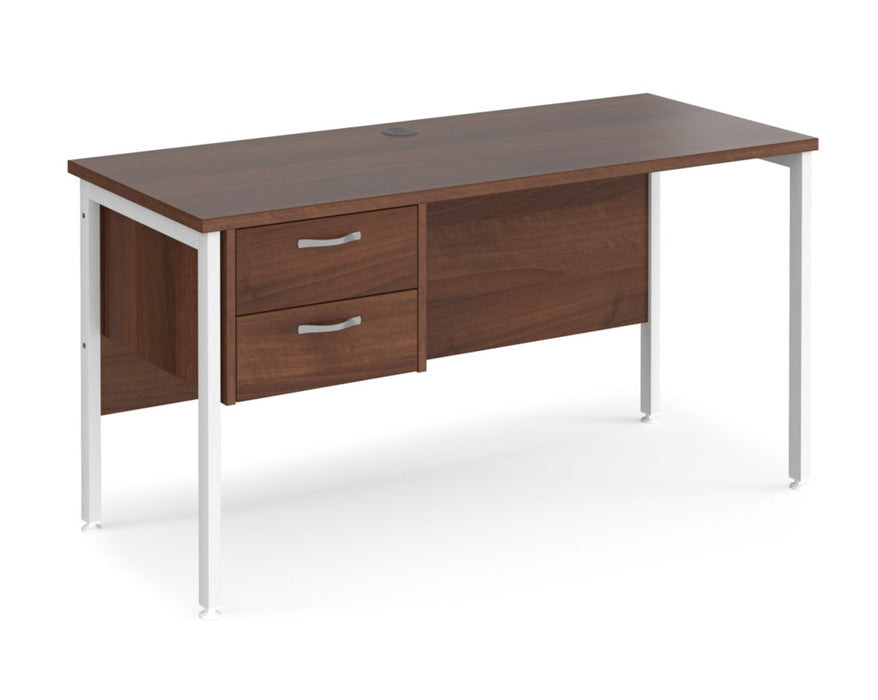 Maestro 25 - Straight Desk with 2 Drawer Pedestal - White H-frame Leg.