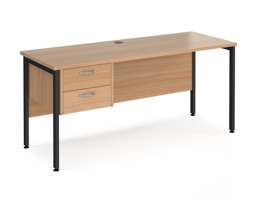 Maestro 25 - Straight Desk with 2 Drawer Pedestal - Black H-frame Leg.