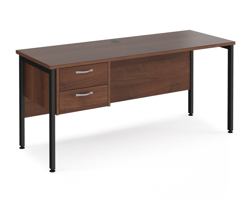 Maestro 25 - Straight Desk with 2 Drawer Pedestal - Black H-frame Leg.