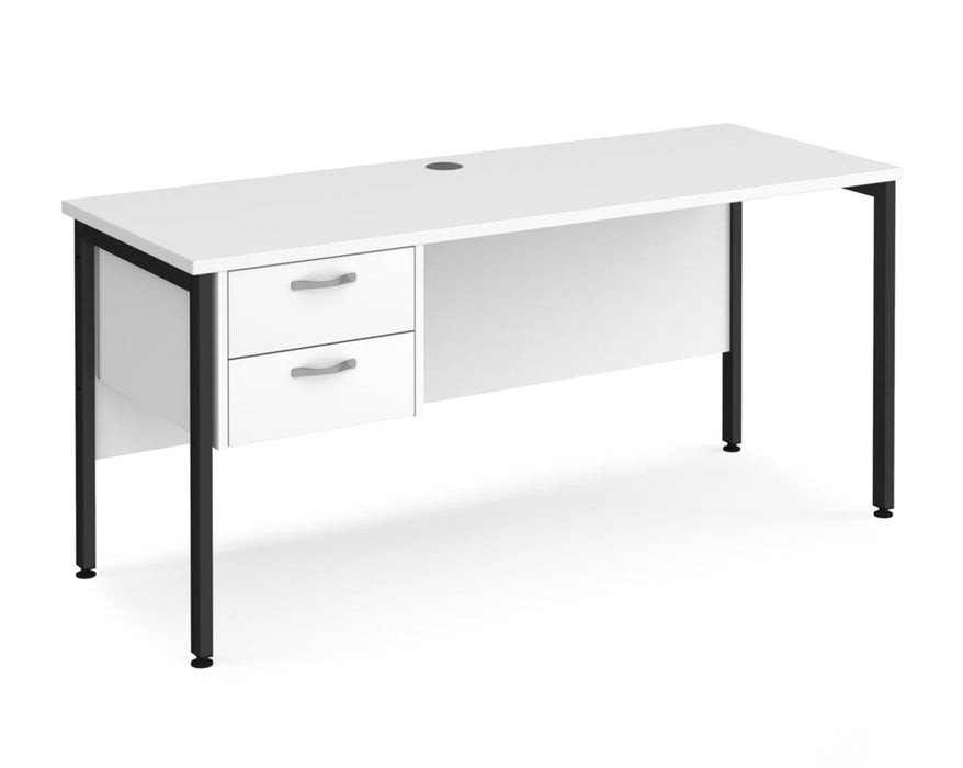 Maestro 25 - Straight Desk with 2 Drawer Pedestal - Black H-frame Leg.