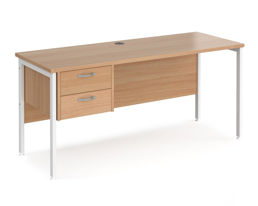 Maestro 25 - Straight Desk with 2 Drawer Pedestal - White H-frame Leg.