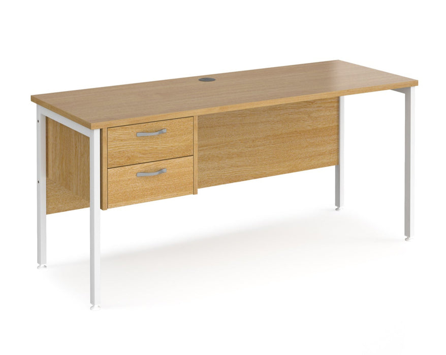 Maestro 25 - Straight Desk with 2 Drawer Pedestal - White H-frame Leg.