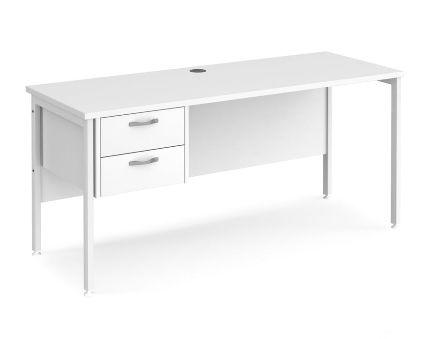 Maestro 25 - Straight Desk with 2 Drawer Pedestal - White H-frame Leg.