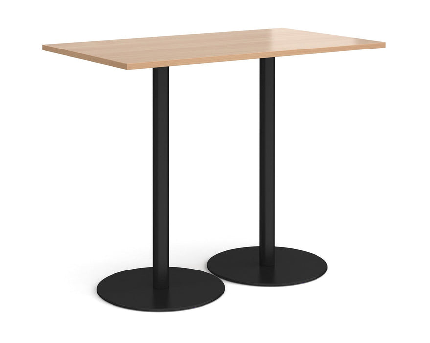 Monza rectangular poseur table with flat round black bases