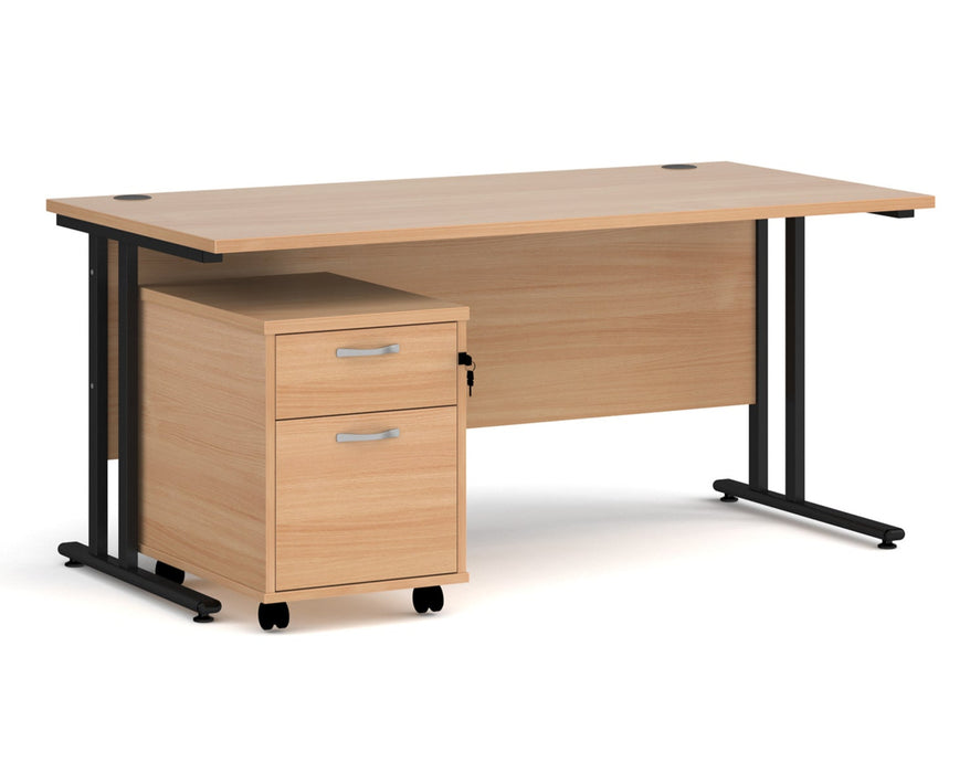 Maestro 25 - Straight Desk with 2 Drawer Pedestal - Black Frame.