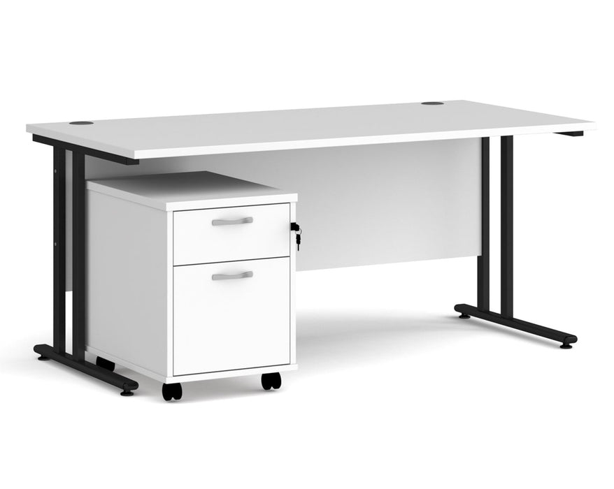 Maestro 25 - Straight Desk with 2 Drawer Pedestal - Black Frame.