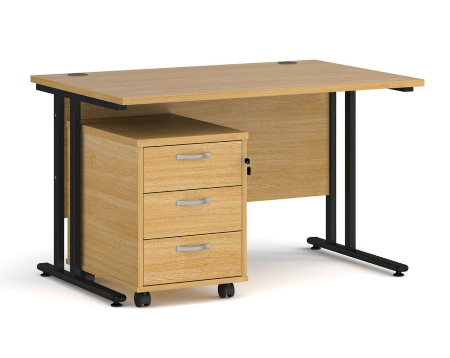 Maestro 25 - Straight Desk with 3 Drawer Pedestal - Black Frame.