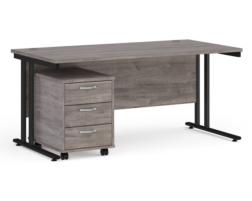 Maestro 25 - Straight Desk with 3 Drawer Pedestal - Black Frame.