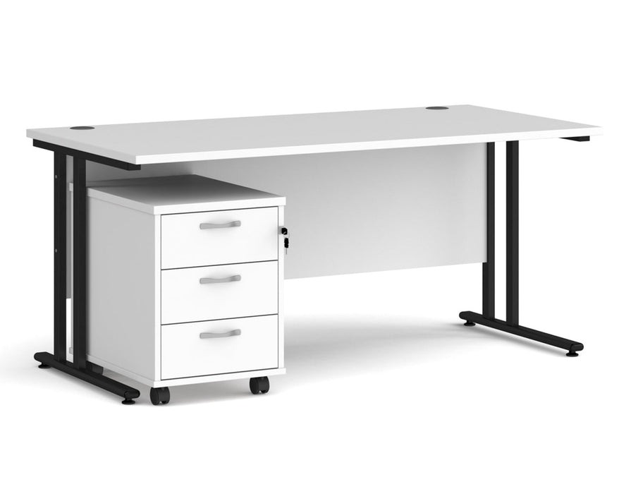 Maestro 25 - Straight Desk with 3 Drawer Pedestal - Black Frame.