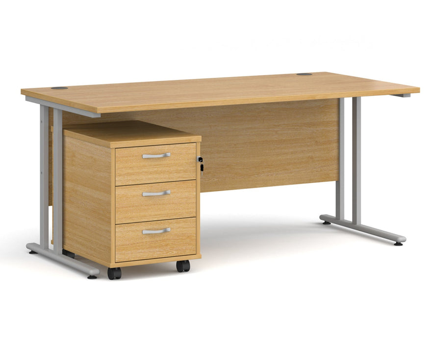 Maestro 25 - Straight Desk with 3 Drawer Pedestal - Silver Frame.