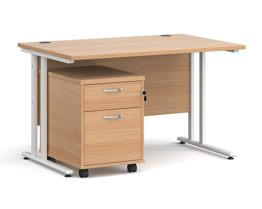 Maestro 25 - Straight Desk with 2 Drawer Pedestal - White Frame.