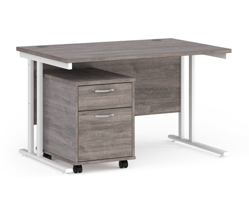 Maestro 25 - Straight Desk with 2 Drawer Pedestal - White Frame.